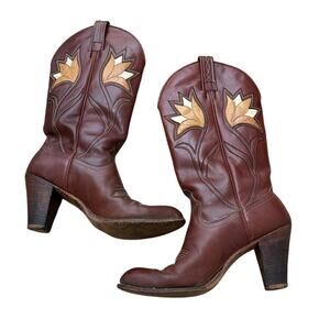 Vintage Dan Post Leather Patchwork Floral Heeled Western Boots Size 6